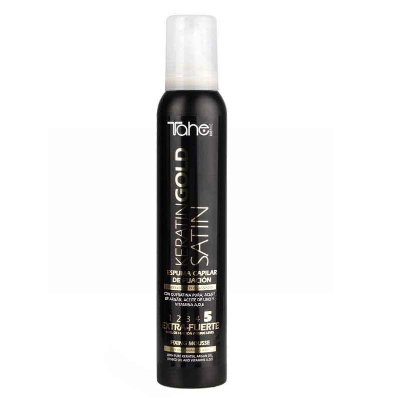 Espuma de Fijación Extra-Fuerte Tahe Keratin Gold Satin 200 ml - Sorci