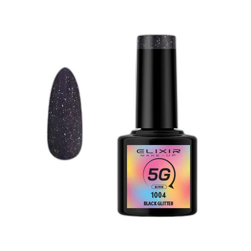 Esmalte Permanente De Uñas Elixir Semi Gel Nº 1004 Black  Glitter - sorsi