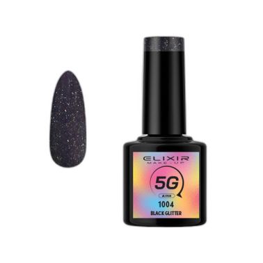 Esmalte Permanente De Uñas Elixir Semi Gel Nº 1004 Black  Glitter - sorsi